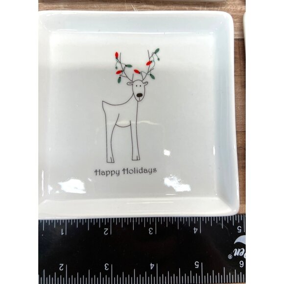 Set Of 4 Square Holiday-Themed Ceramic Dishes With Reindeer Graphics - Picture 5 of 7